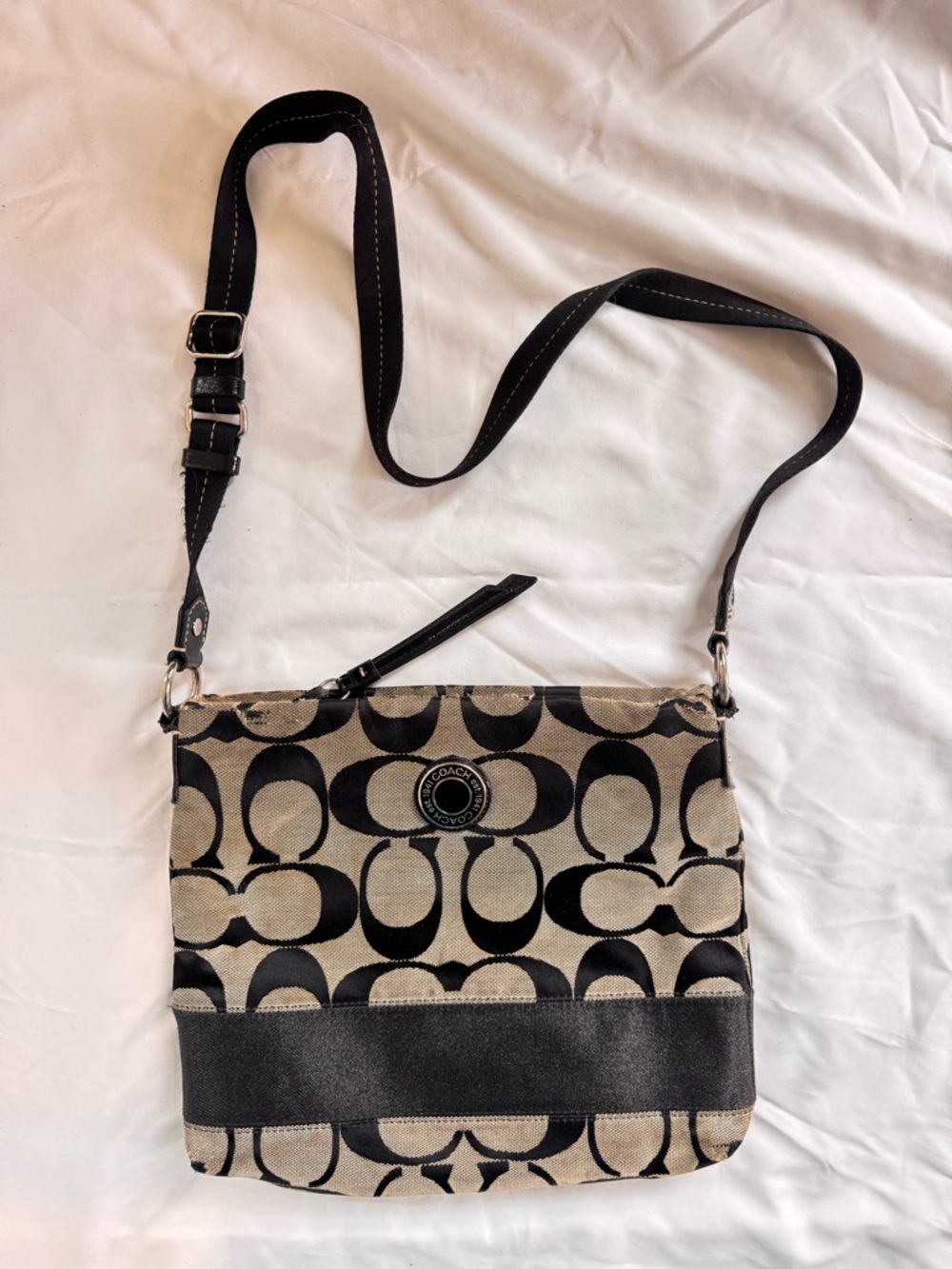 Coach Black and Tan Signature Canvas Crossbody Purse